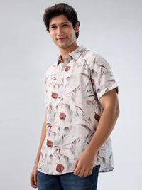 Men Shirt Print Off White Regular Fit