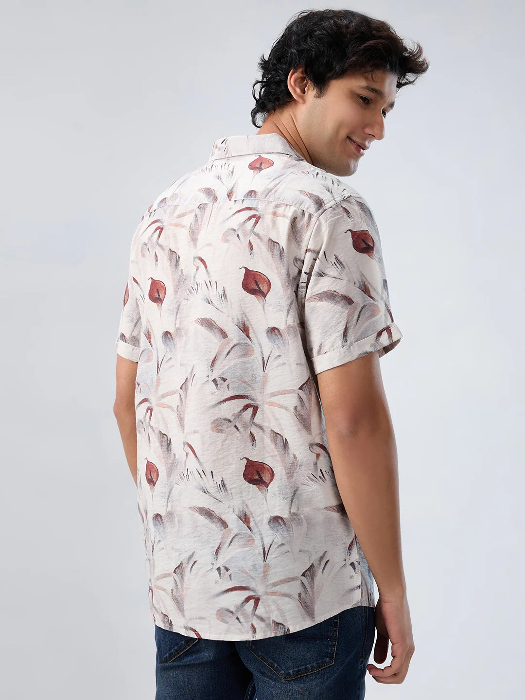 Men Shirt Print Off White Regular Fit