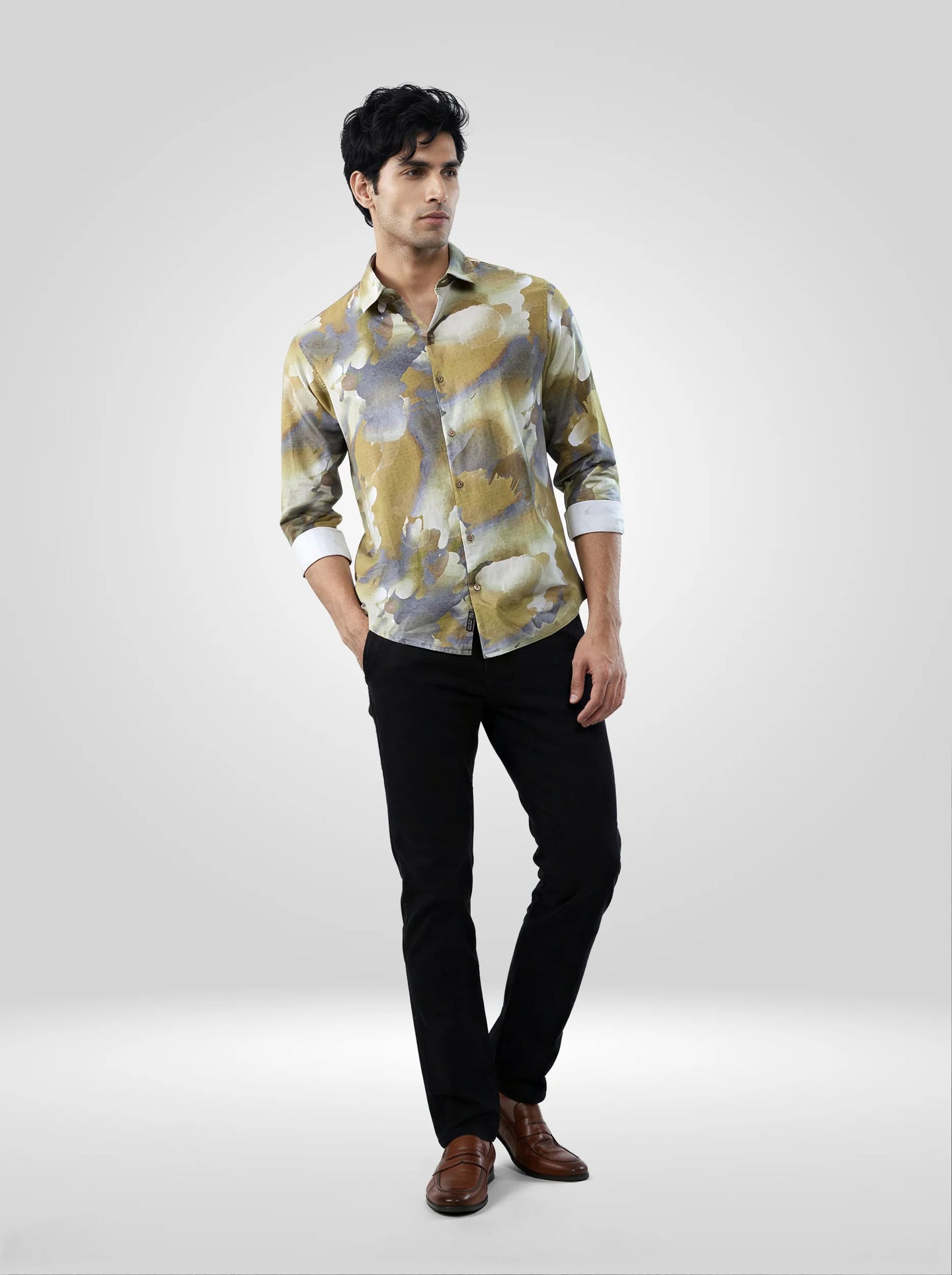 Men Shirt Print Green Regular Fit