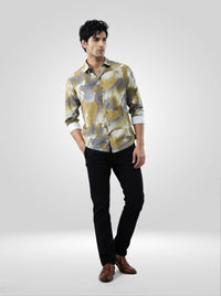 Men Shirt Print Green Regular Fit
