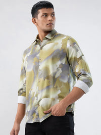 Men Shirt Print Green Regular Fit
