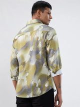 Men Shirt Print Green Regular Fit