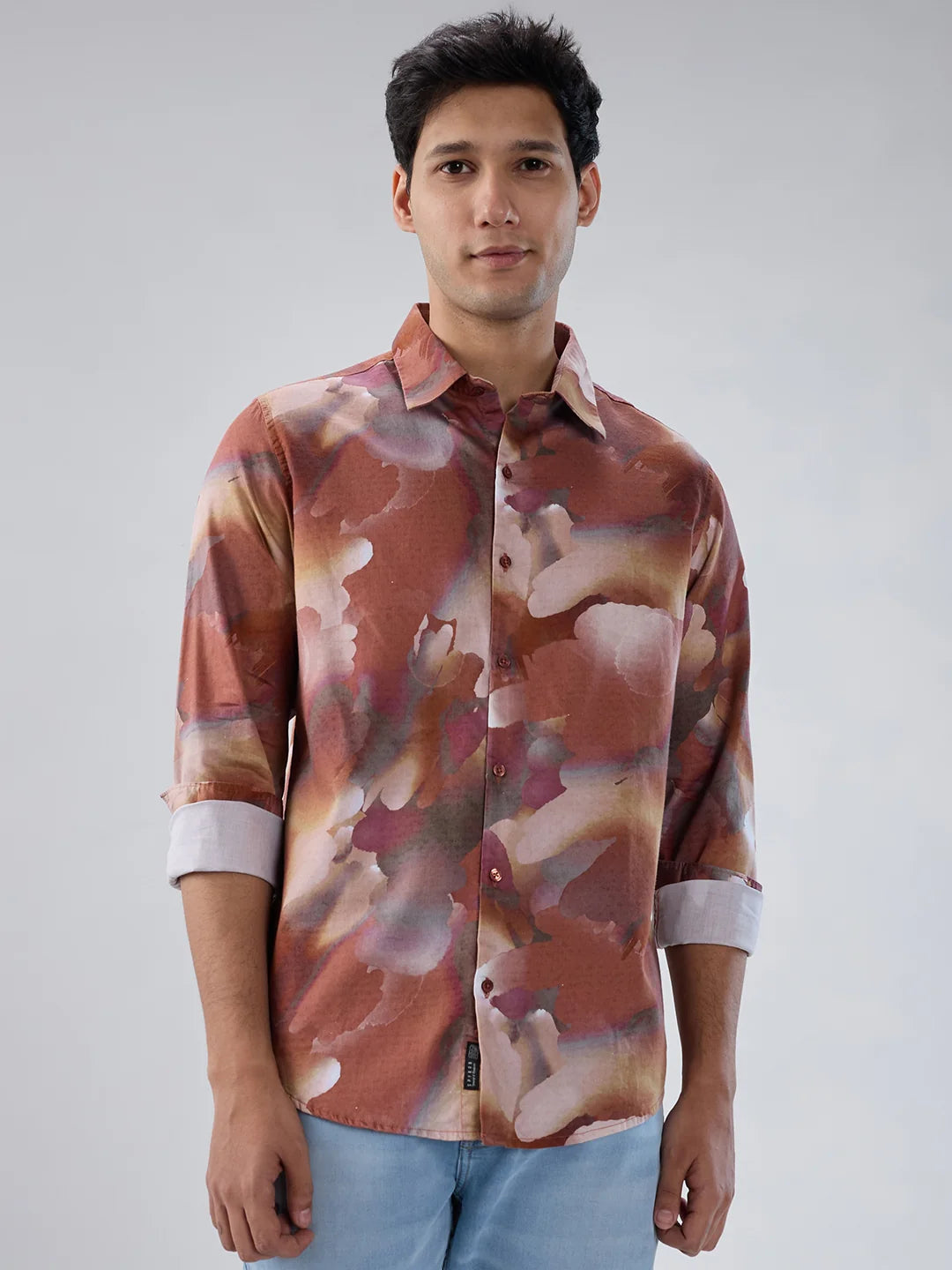 Men Shirt Print Red Regular Fit