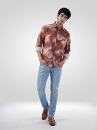 Men Shirt Print Red Regular Fit