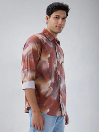 Men Shirt Print Red Regular Fit