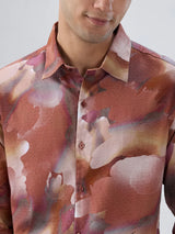 Men Shirt Print Red Regular Fit