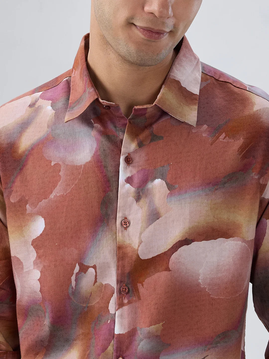 Men Shirt Print Red Regular Fit