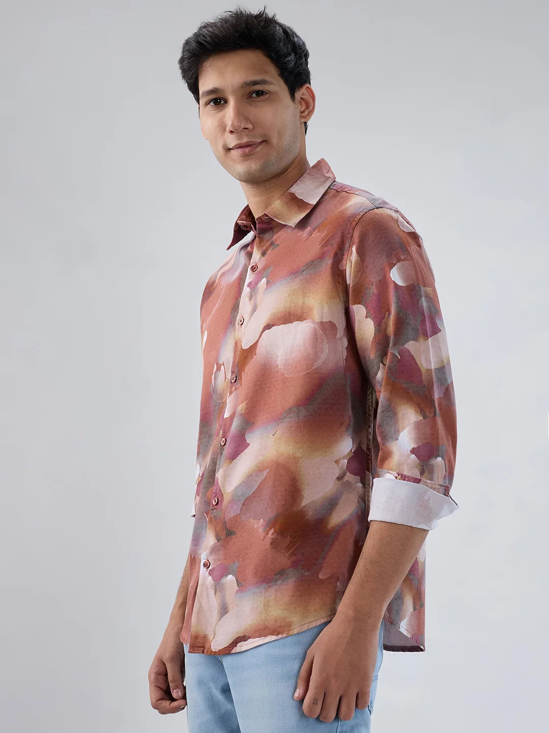 Men Shirt Print Red Regular Fit