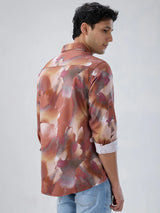 Men Shirt Print Red Regular Fit