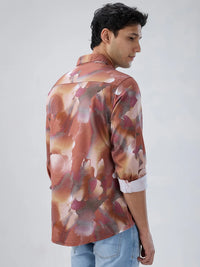 Men Shirt Print Red Regular Fit