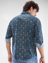 Men Shirt Green Raised Collar