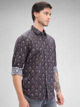 Men Shirt Brown Raised Collar