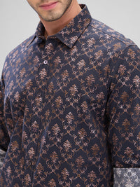 Men Shirt Brown Raised Collar
