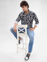 Men Shirt Grey Raised Collar