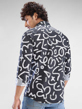 Men Shirt Grey Raised Collar