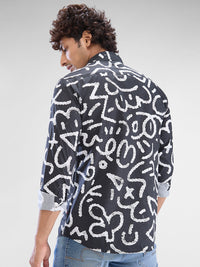 Men Shirt Grey Raised Collar