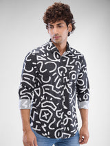 Men Shirt Grey Raised Collar