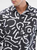 Men Shirt Grey Raised Collar