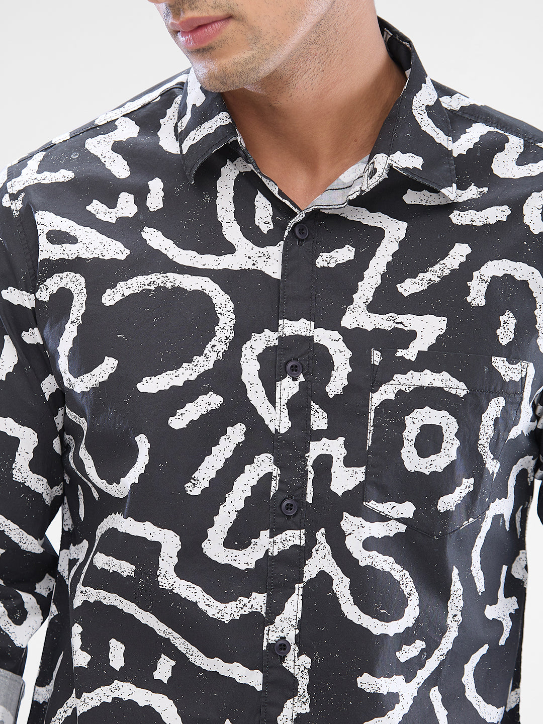 Men Shirt Grey Raised Collar