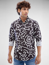 Men Shirt Print Wine Red Slim Fit