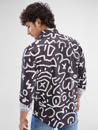 Men Shirt Print Wine Red Slim Fit