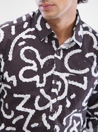 Men Shirt Print Wine Red Slim Fit