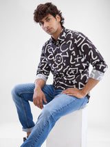 Men Shirt Print Wine Red Slim Fit