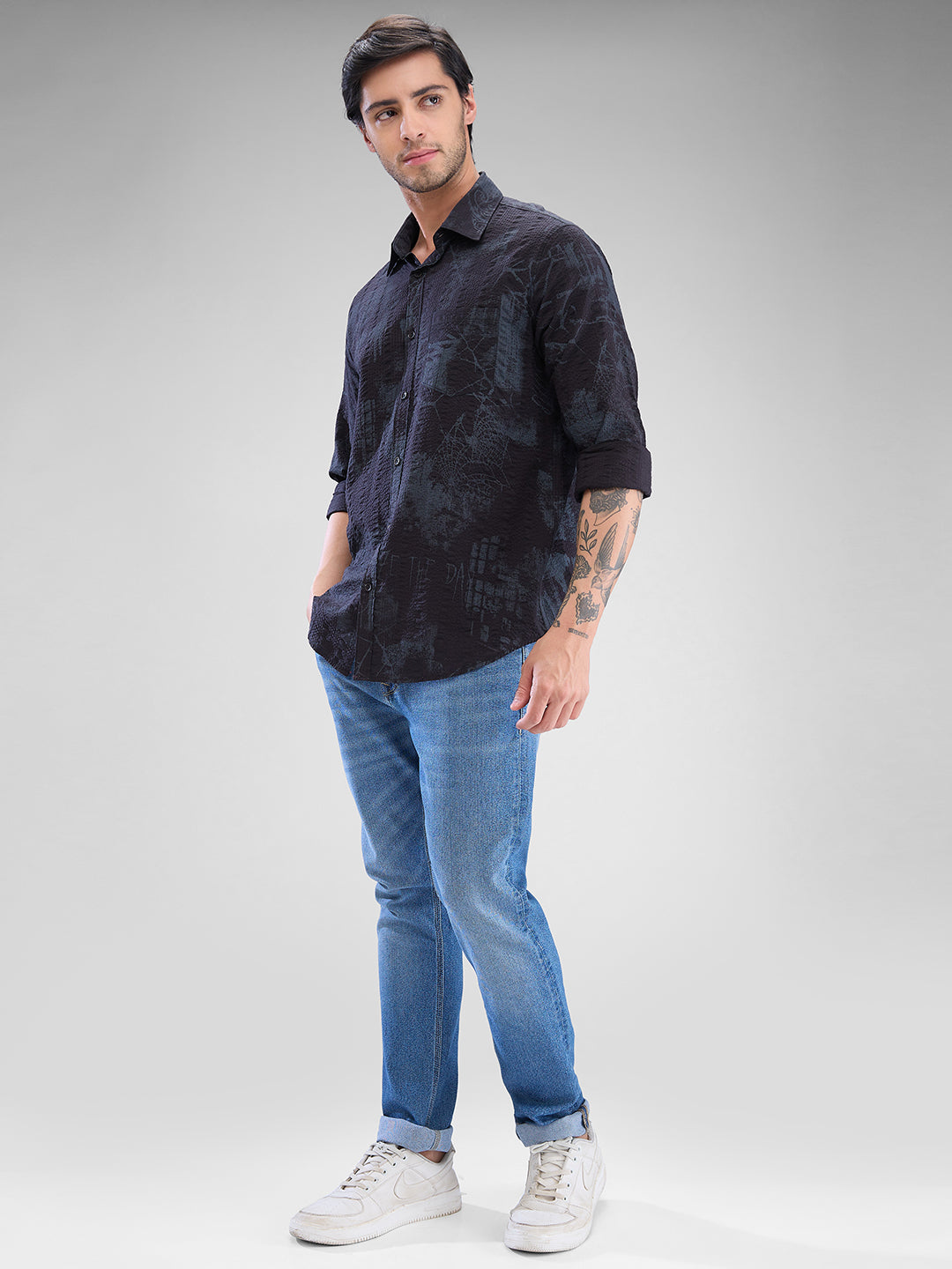 Men Shirt Full Sleeve Raised Collar