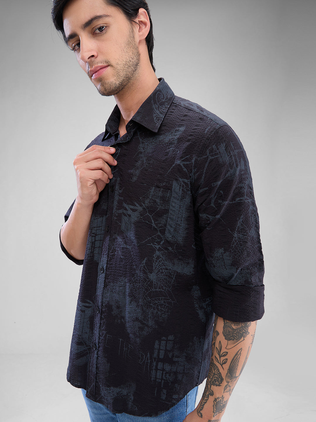Men Shirt Full Sleeve Raised Collar
