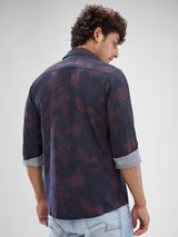 Men Shirt Print Plum Red Slim Fit