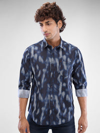 Men Shirt Print Black Slim Fit