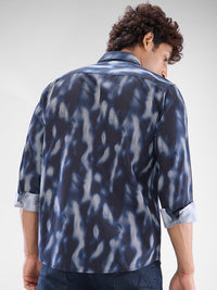 Men Shirt Print Black Slim Fit