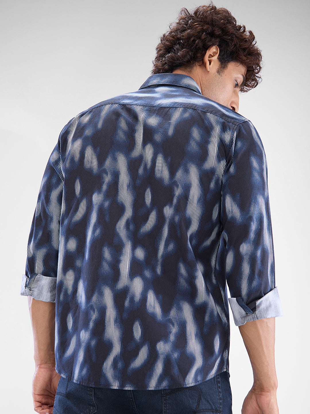 Men Shirt Print Black Slim Fit