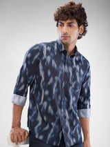 Men Shirt Print Black Slim Fit