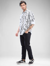 Men Shirt Print White Slim Fit