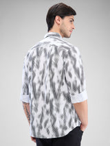 Men Shirt Print White Slim Fit