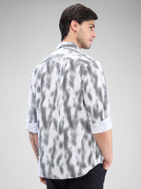 Men Shirt Print White Slim Fit