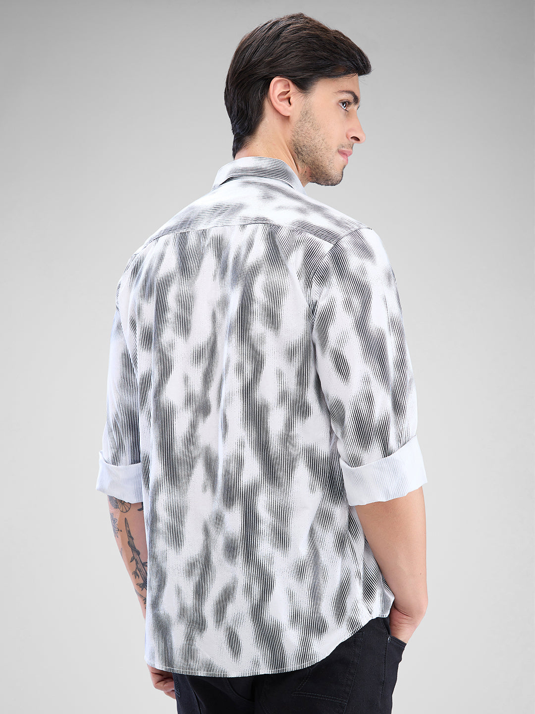Men Shirt Print White Slim Fit