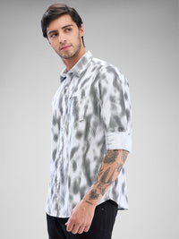 Men Shirt Print White Slim Fit