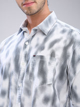 Men Shirt Print White Slim Fit