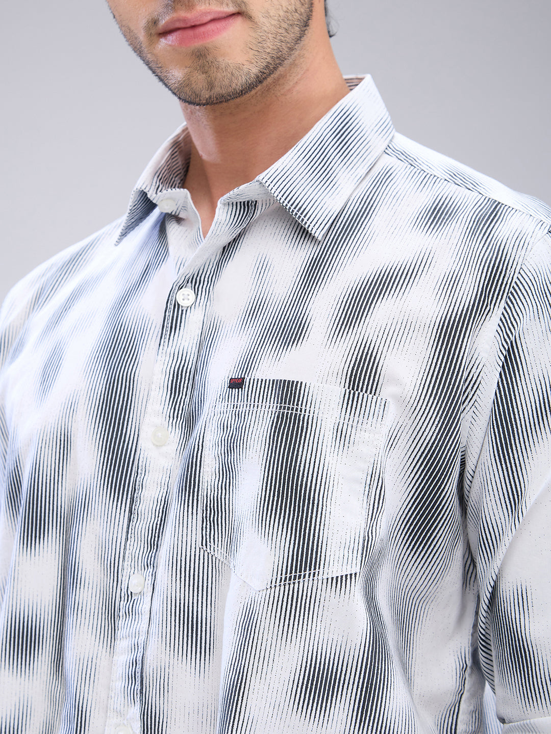 Men Shirt Print White Slim Fit