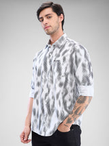 Men Shirt Print White Slim Fit