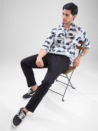 Men Shirt Print Grey Slim Fit