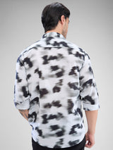 Men Shirt Print Grey Slim Fit