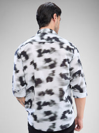 Men Shirt Print Grey Slim Fit