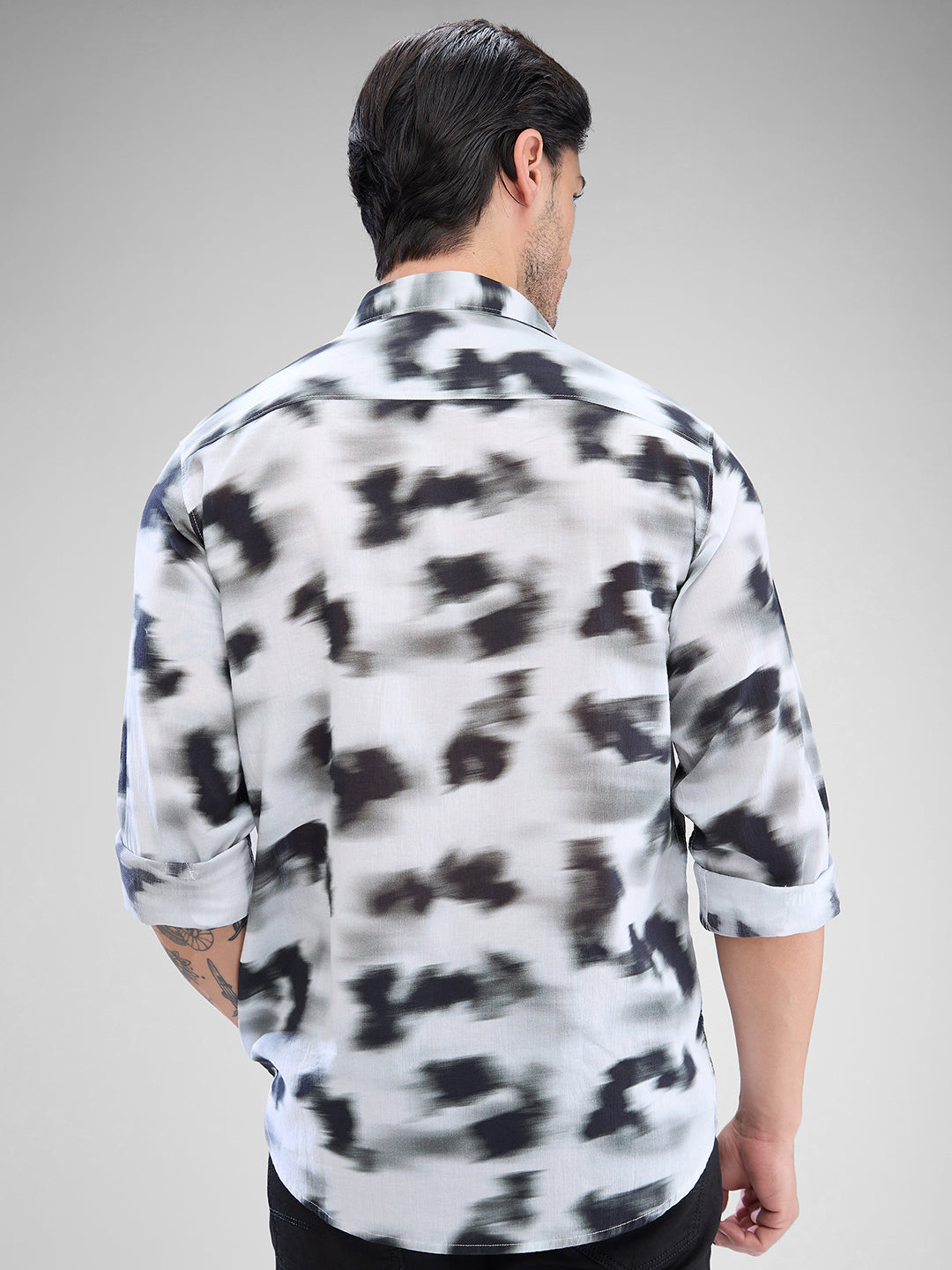 Men Shirt Print Grey Slim Fit