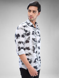 Men Shirt Print Grey Slim Fit