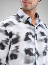Men Shirt Print Grey Slim Fit