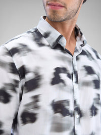Men Shirt Print Grey Slim Fit