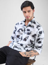 Men Shirt Print Grey Slim Fit
